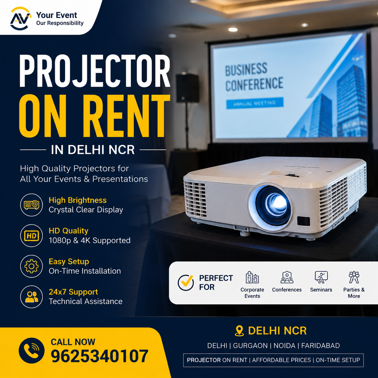 Projector with screen on rent in Connaught Place